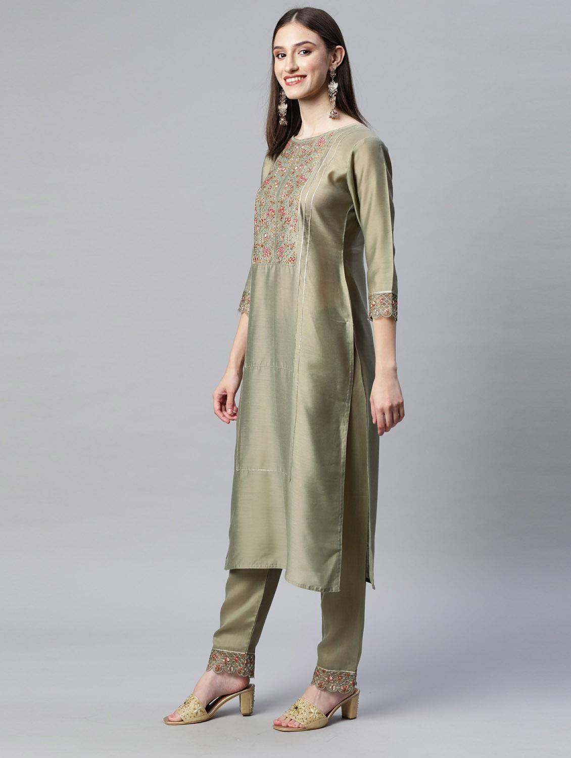 green kurta pant set with dupatta - 18743806 - Standard Image - 1