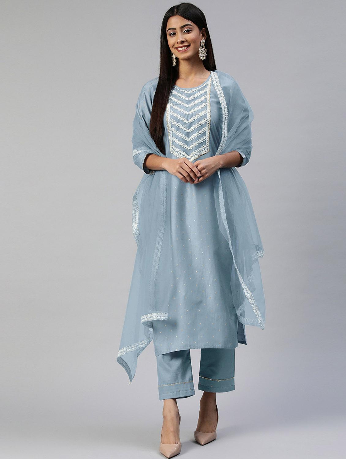 grey kurta pant set with dupatta - 18743808 - Zoom Image - 0