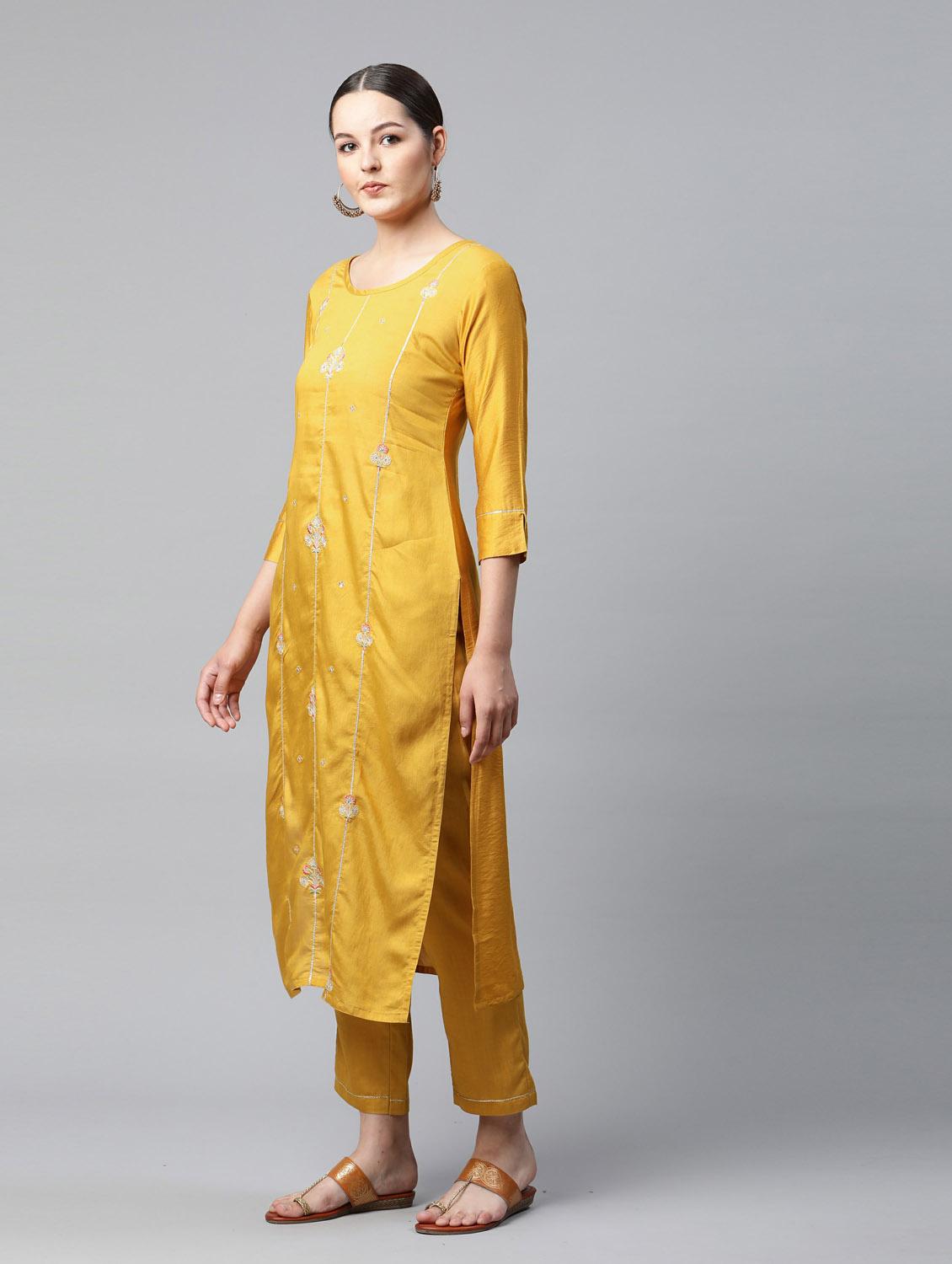 yellow kurta pant set with dupatta - 18743829 - Standard Image - 1