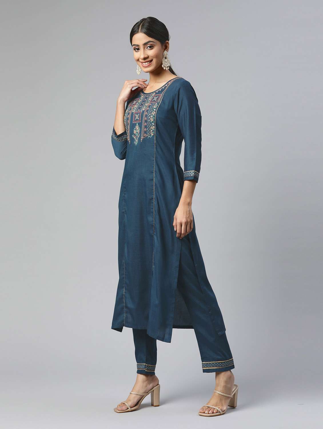navy kurta pant set with dupatta - 18743831 -  Standard Image - 1