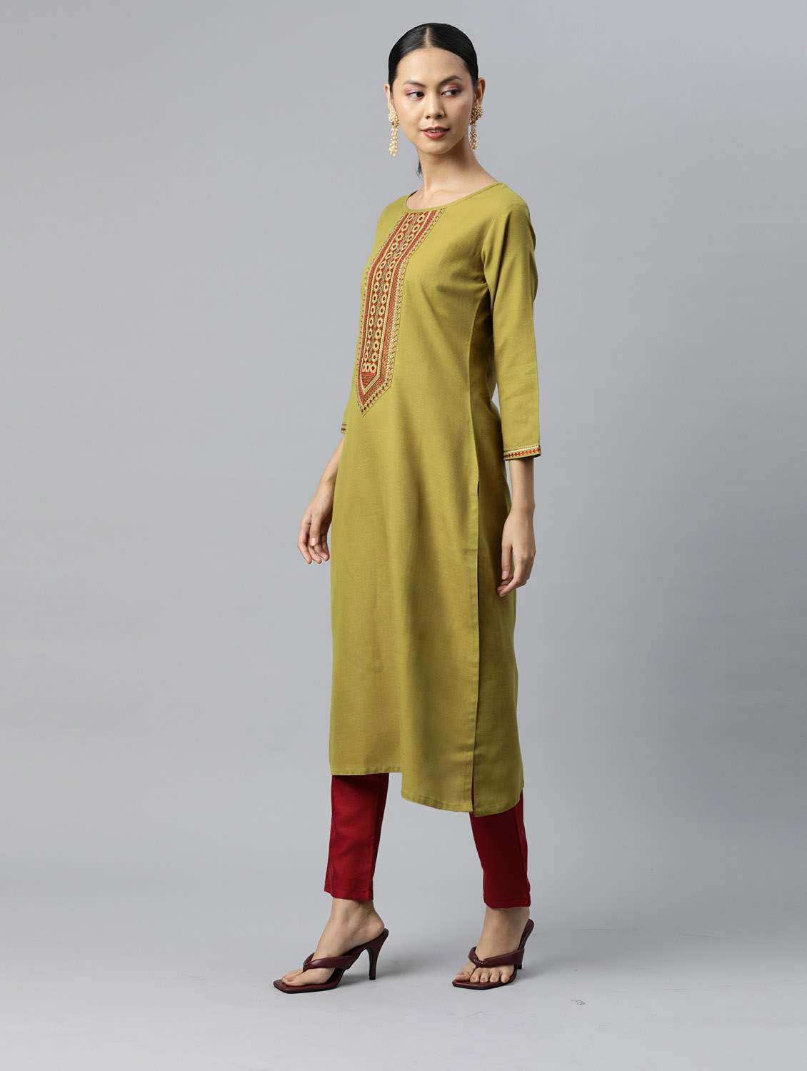 olive kurta pant set with dupatta - 18743835 -  Standard Image - 1