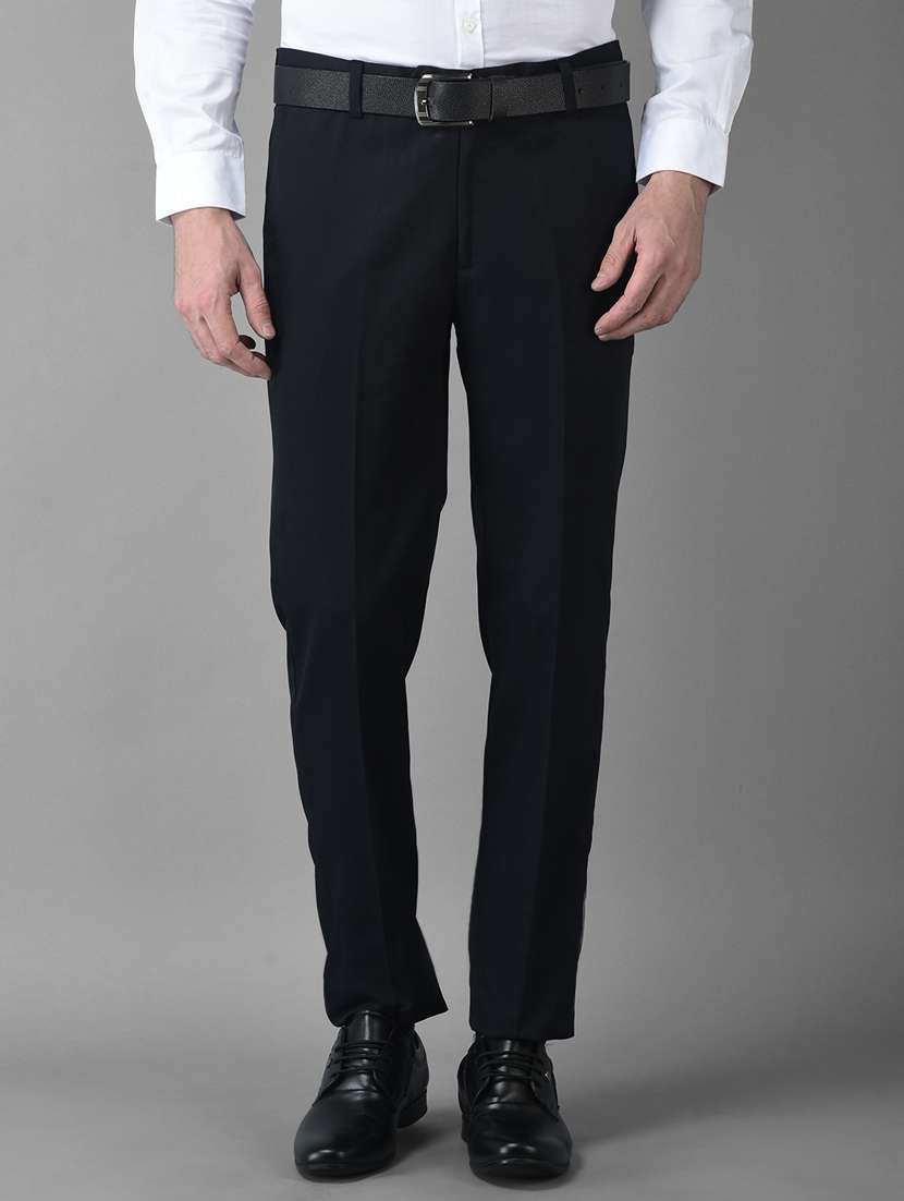 navy blue solid flat front formal trouser