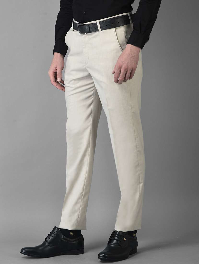 beige solid flat front formal trouser - 18743850 -  Standard Image - 1