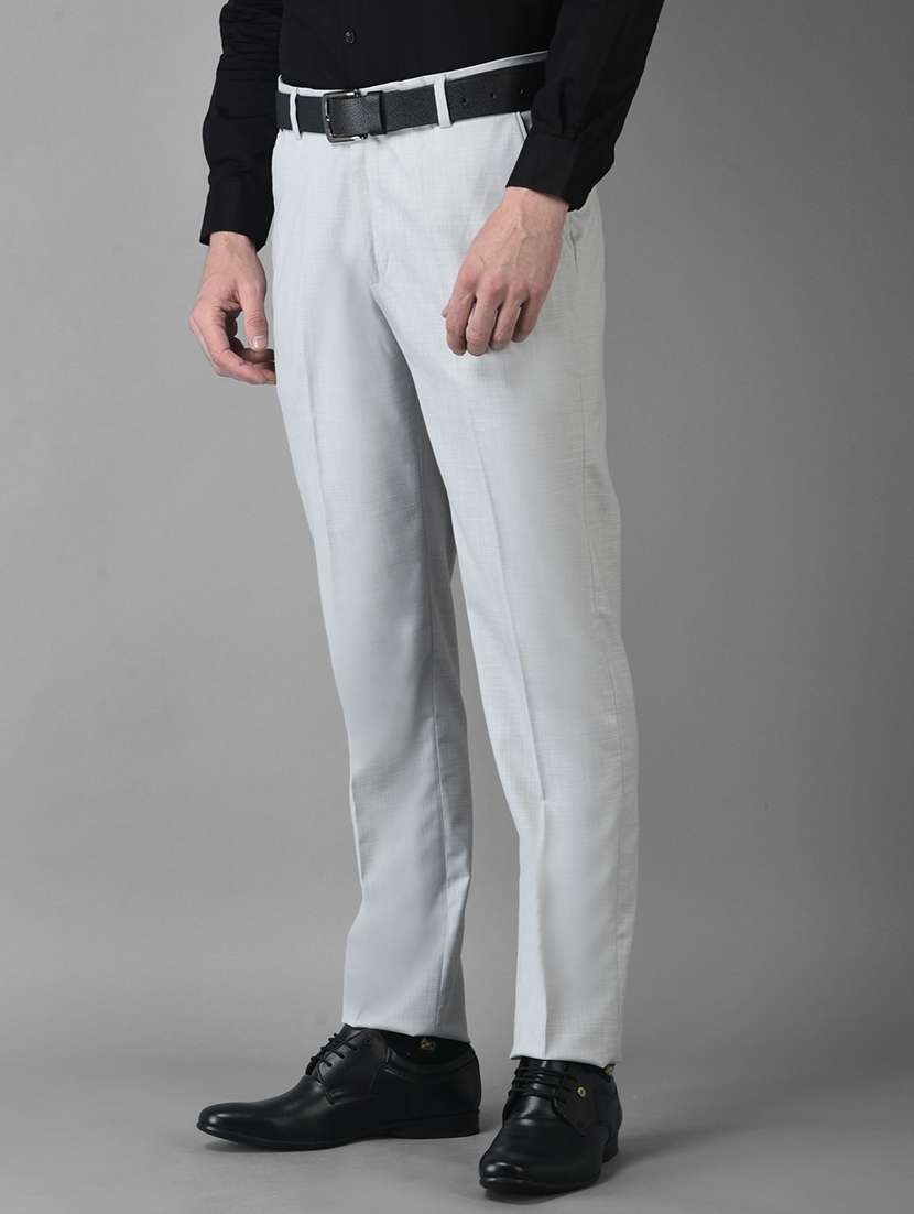 grey solid flat front formal trouser - 18743852 -  Standard Image - 1