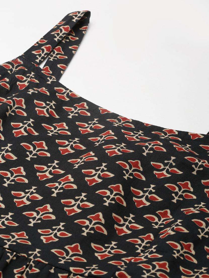 black printed tiered ethnic dress - 18750813 -  Standard Image - 1