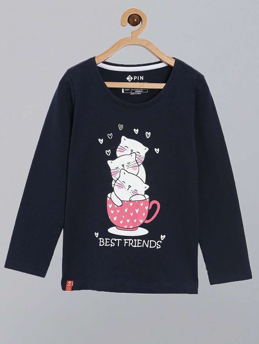 dark blue printed round neck t-shirt