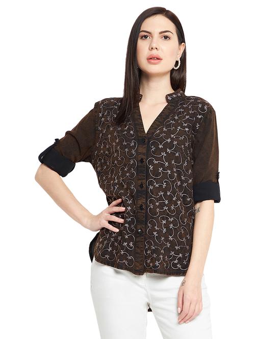 mandarin neck embroidered shirt - 18753112 - Standard Image - 0