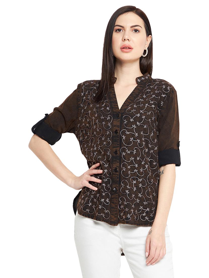 mandarin neck embroidered shirt - 18753112 - Zoom Image - 0