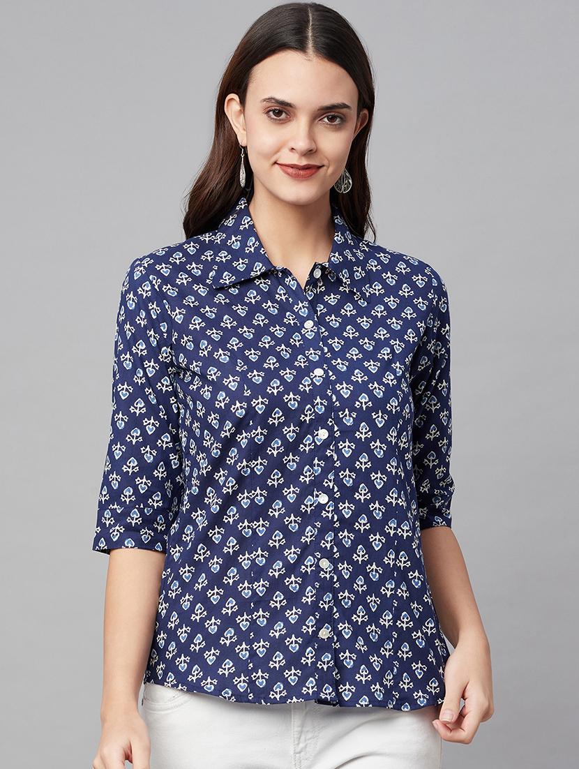 navy blue cotton regular shirt - 18754211 -  Zoom Image - 0