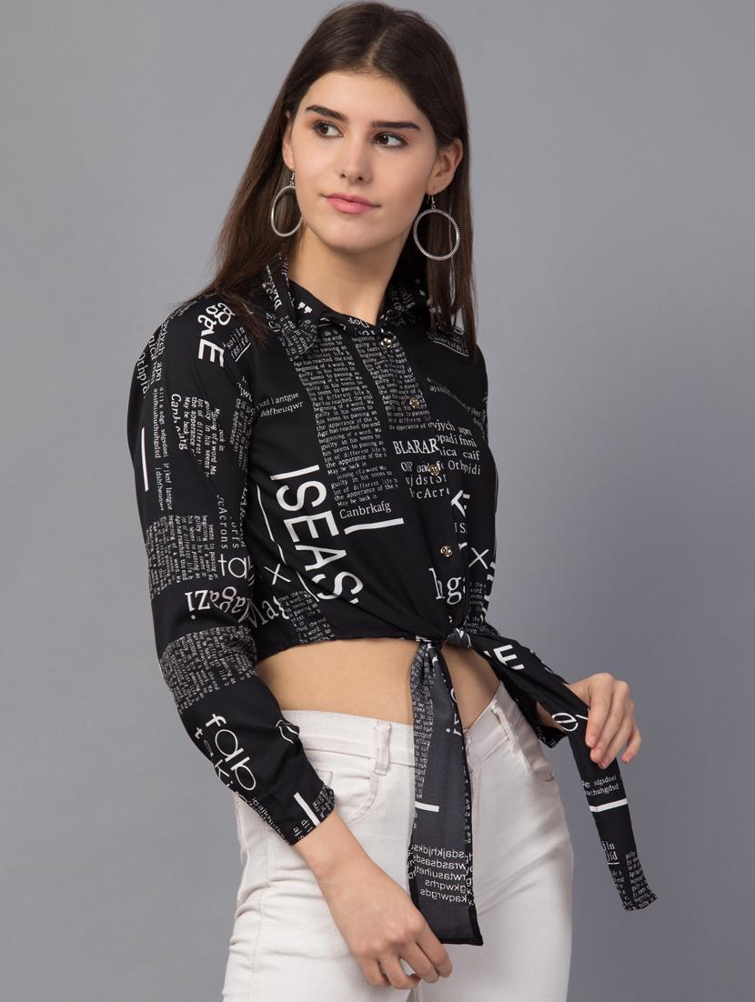 tie front printed crop top - 18757271 - Standard Image - 1