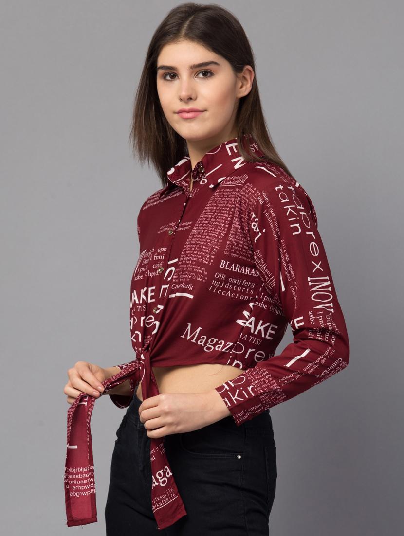 tie front news paper print crop top - 18757273 -  Standard Image - 1