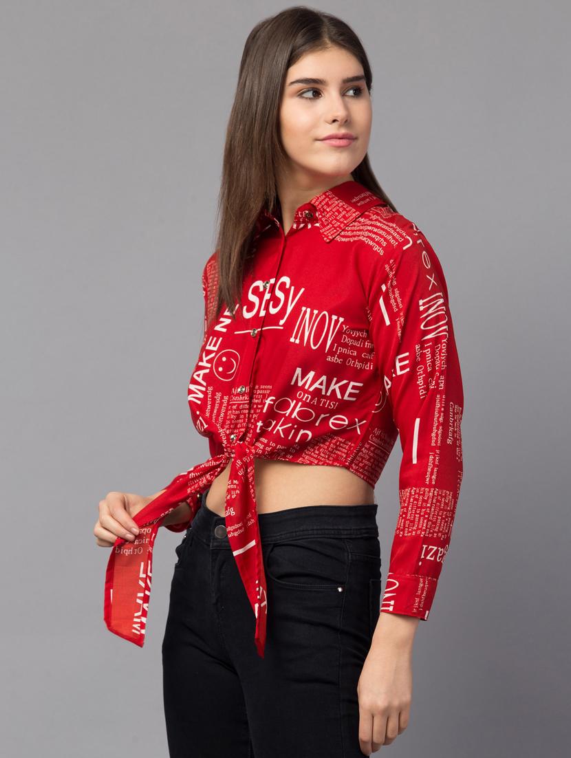 red crepe crop top - 18757277 -  Standard Image - 1