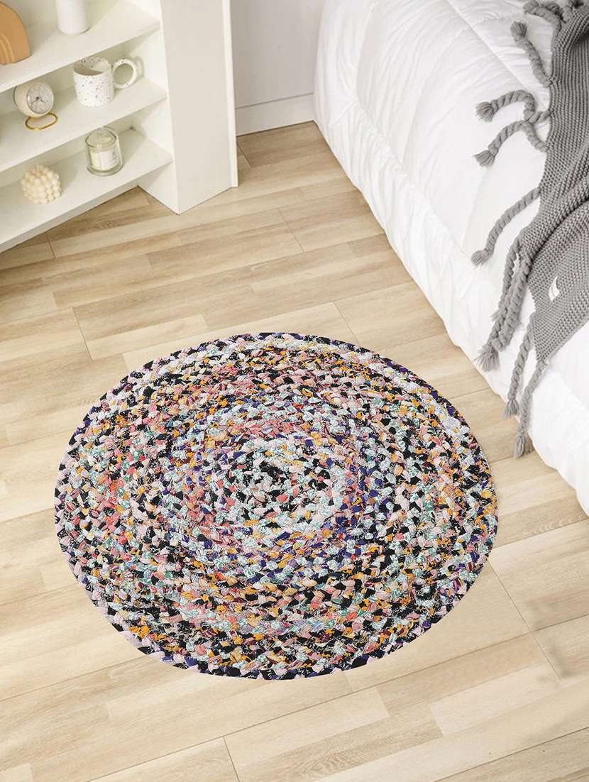 audrey multicolored round shape cotton rug