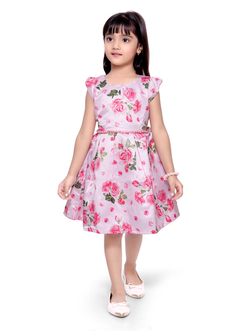 girls round neck cap sleeve frock