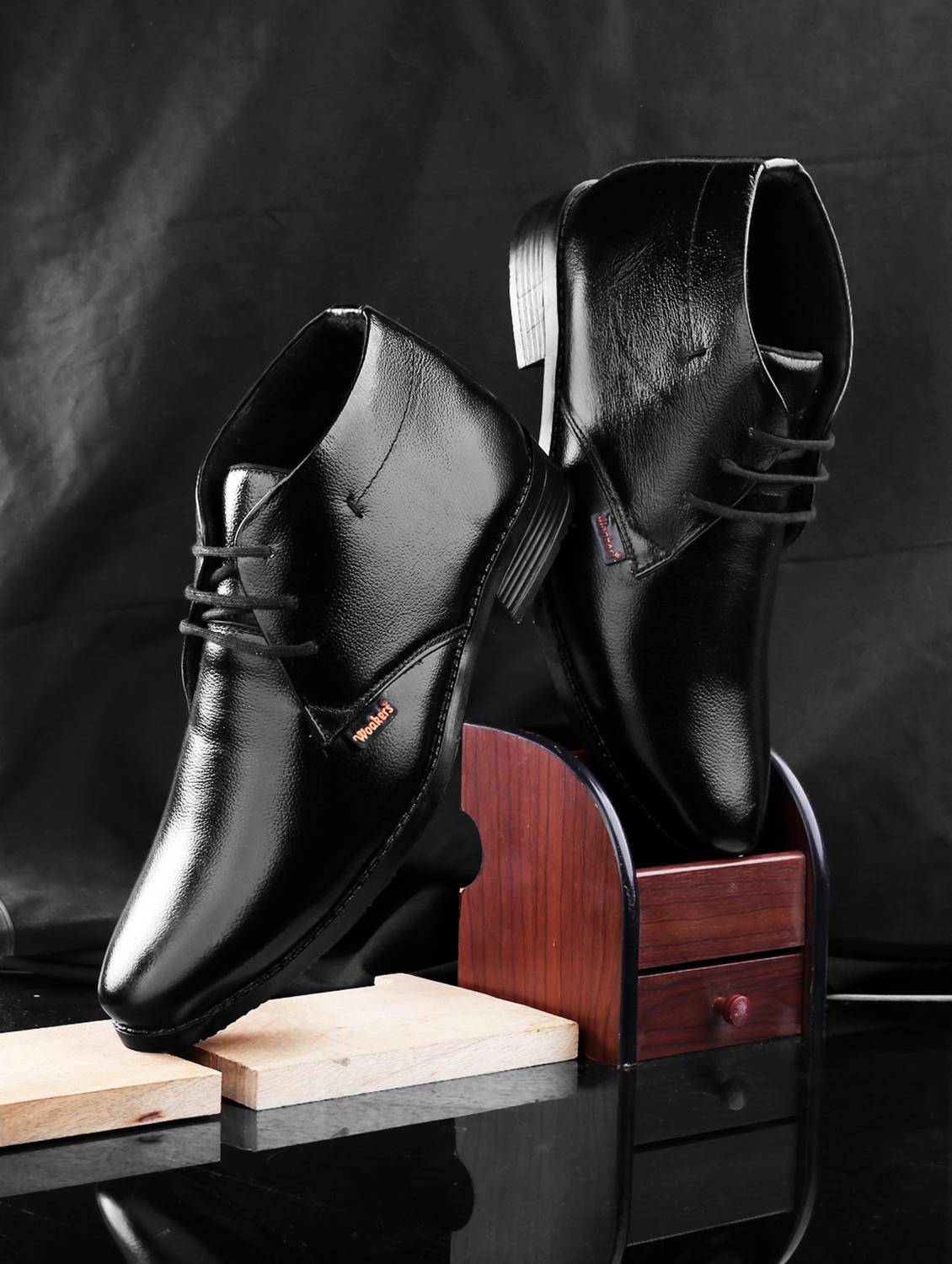 black faux leather laceup derbies - 18757564 - Standard Image - 1