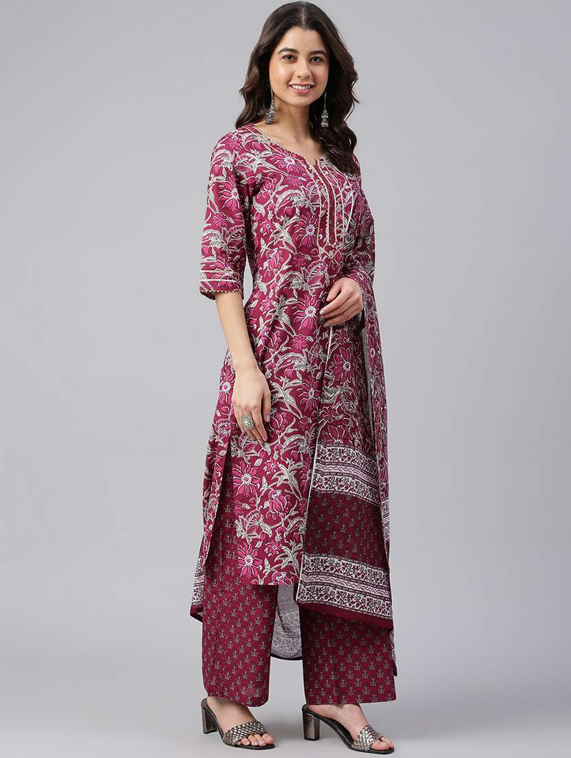 women purple kurta palazzo set with dupatta - 18757764 - Standard Image - 1