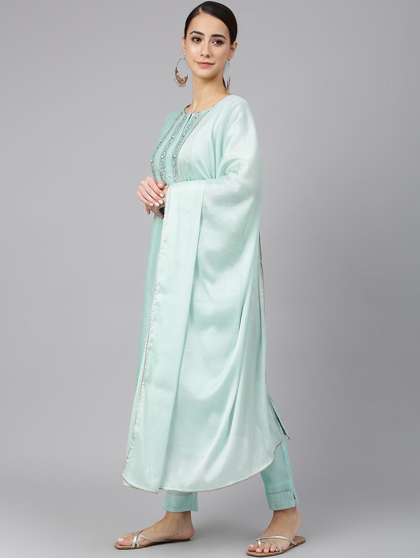 women three quarter sleeve kurta pant with dupatta set - 18757818 -  Standard Image - 1