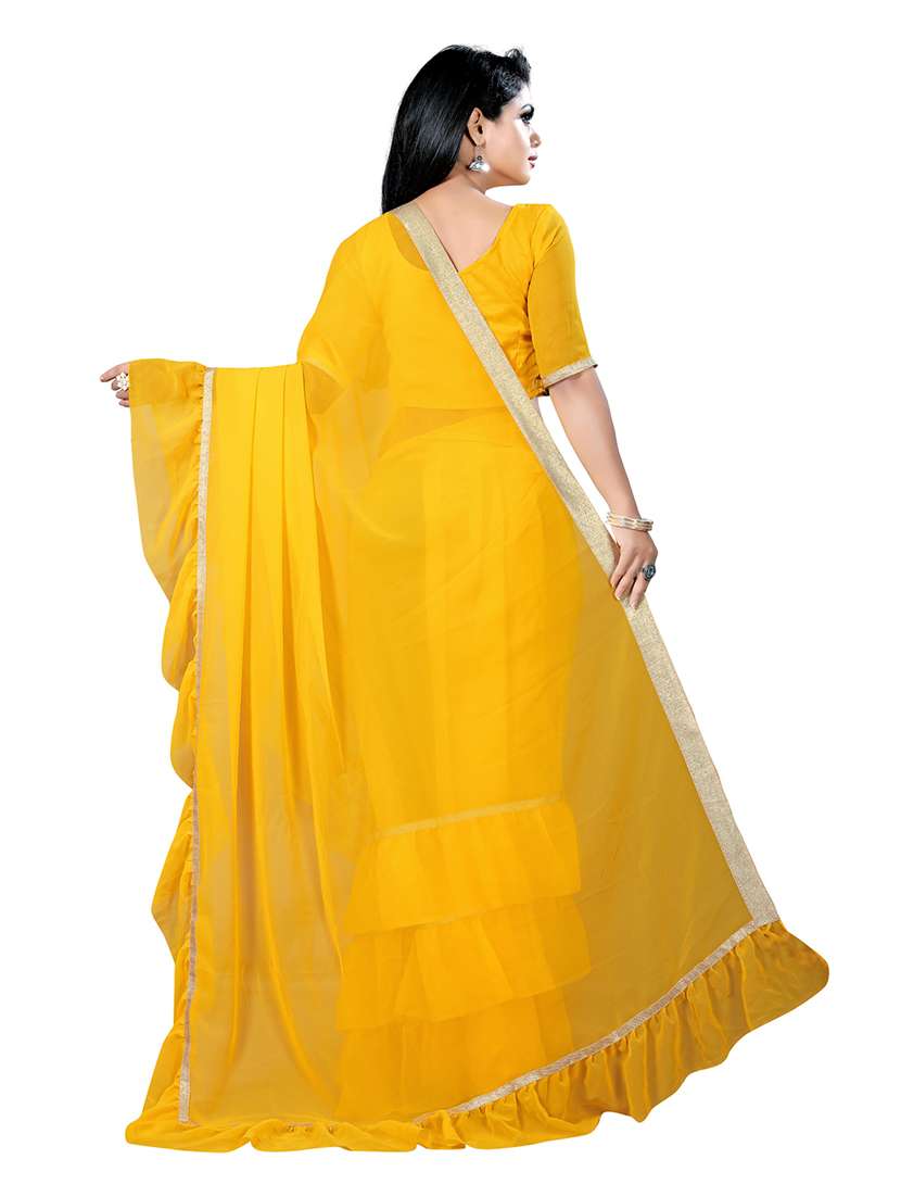 women's solid yellow colored saree with blouse - 18758022 - Standard Image - 1