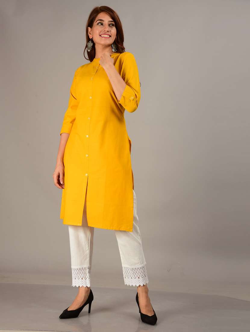 yellow cotton kurta pant set - 18758739 - Standard Image - 1