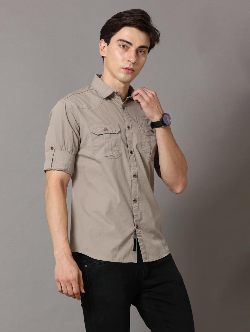 grey cotton casual shirt - 18758744 - Standard Image - 1