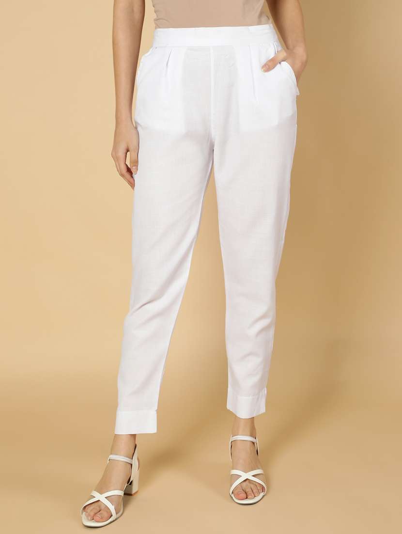 women solid pleated cigarette pants