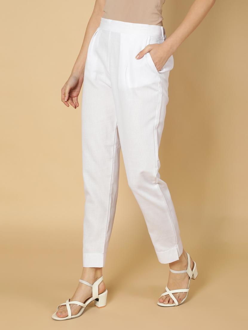 women solid pleated cigarette pants - 18758762 - Standard Image - 1