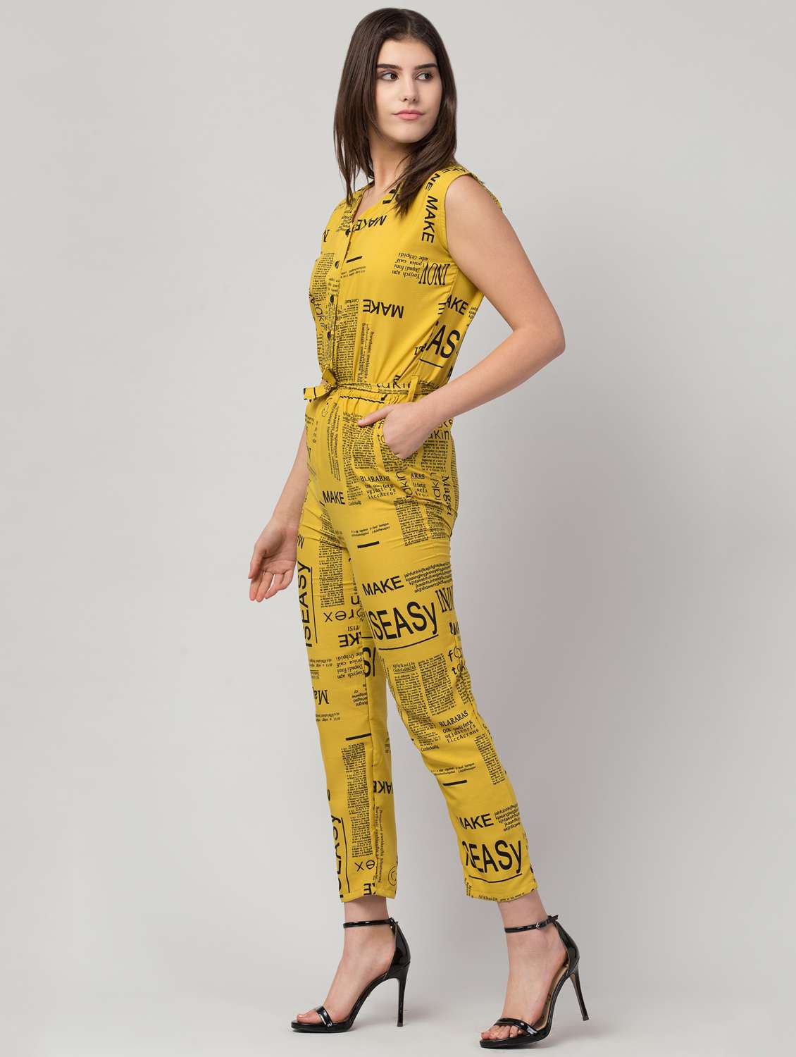 yellow crepe full leg jumpsuit - 18760492 - Standard Image - 1