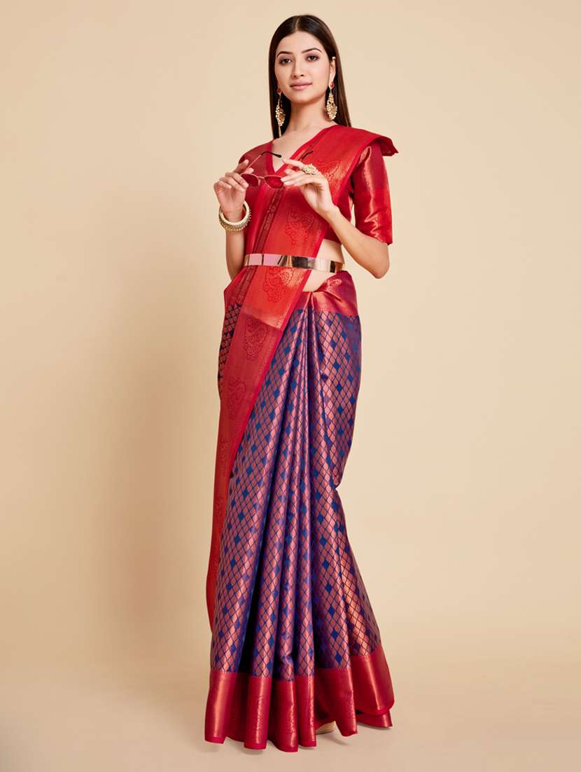 dark blue art silk kanjivaram saree with blouse - 18762255 - Standard Image - 1
