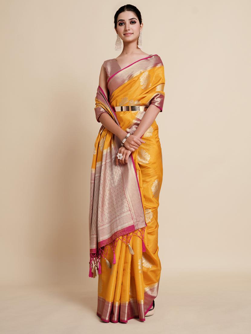 women's self design mustard colored saree with blouse - 18762257 - Standard Image - 1