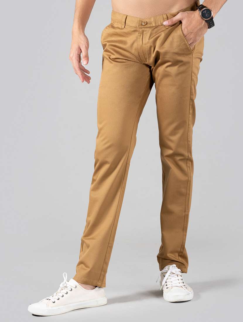 mens brown flat front casual trousers - 18764525 -  Standard Image - 1