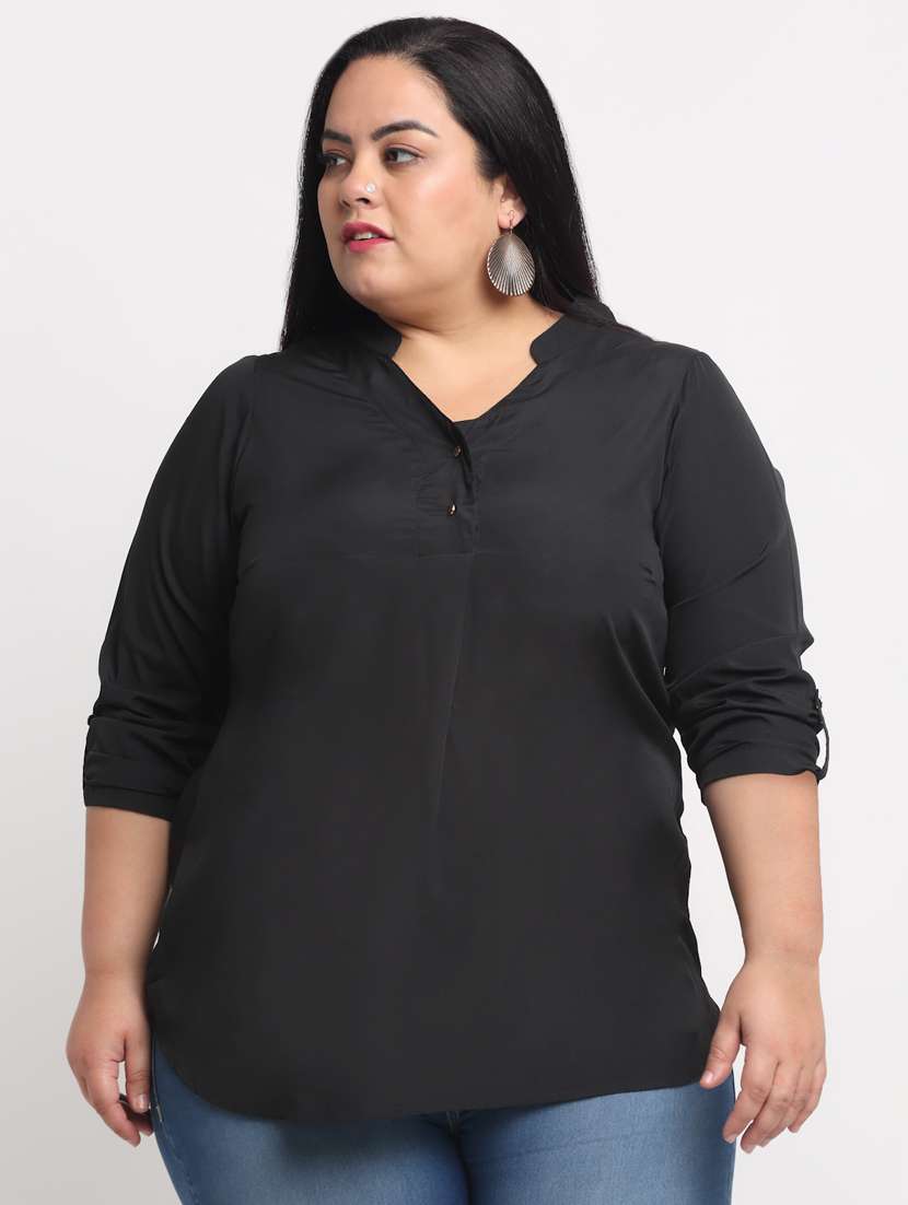 women's straight mandarin neck top