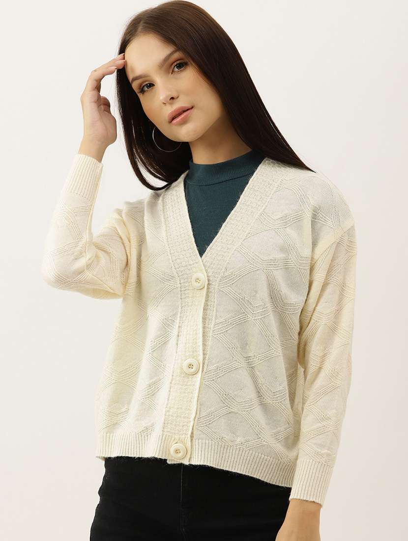 v neck self designed cardigan