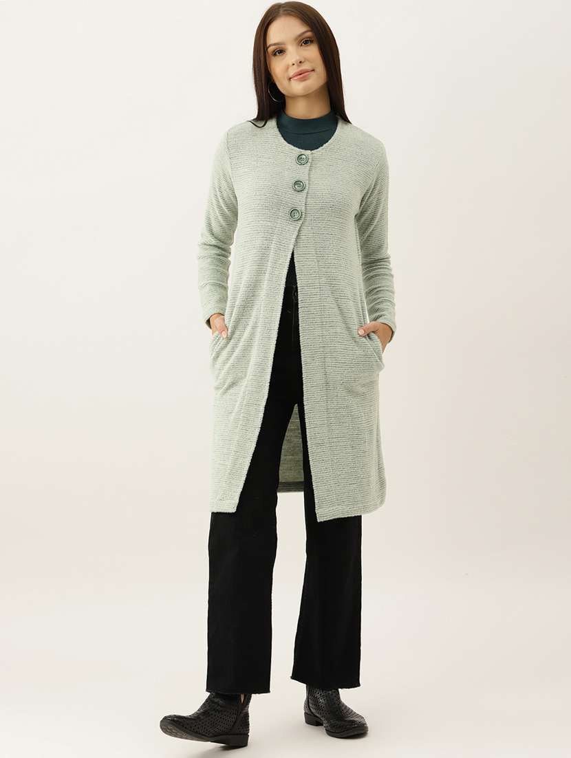 round neck solid wool cardigan