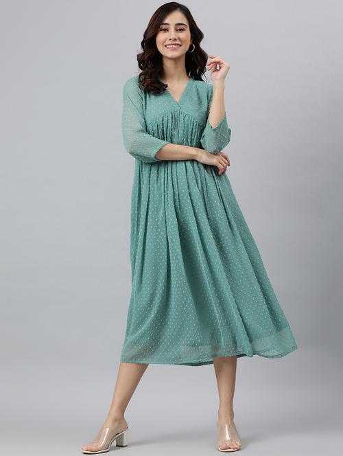 women's fit & flare self design dress - 18765334 - Standard Image - 0
