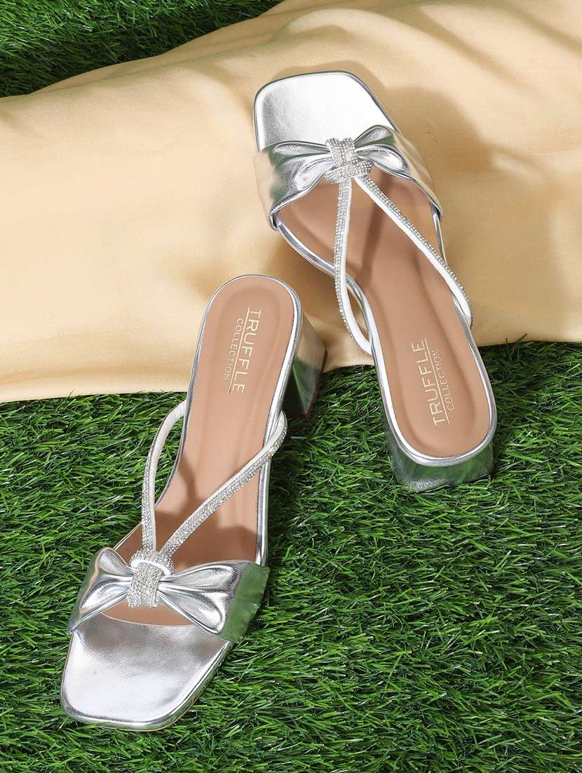 silver block mules sandal