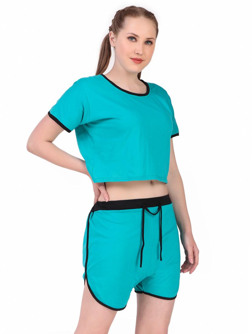 contrast bind solid nightwear shorts set - 18766042 - Standard Image - 1
