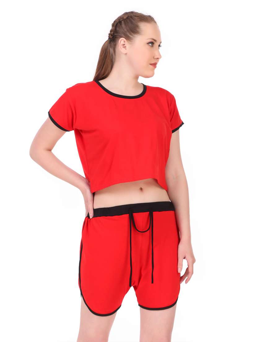 contrast bind solid nightwear shorts set  - 18766043 -  Standard Image - 1