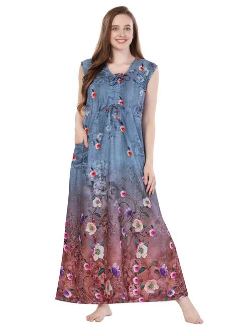 tie knot detail printed night gown 