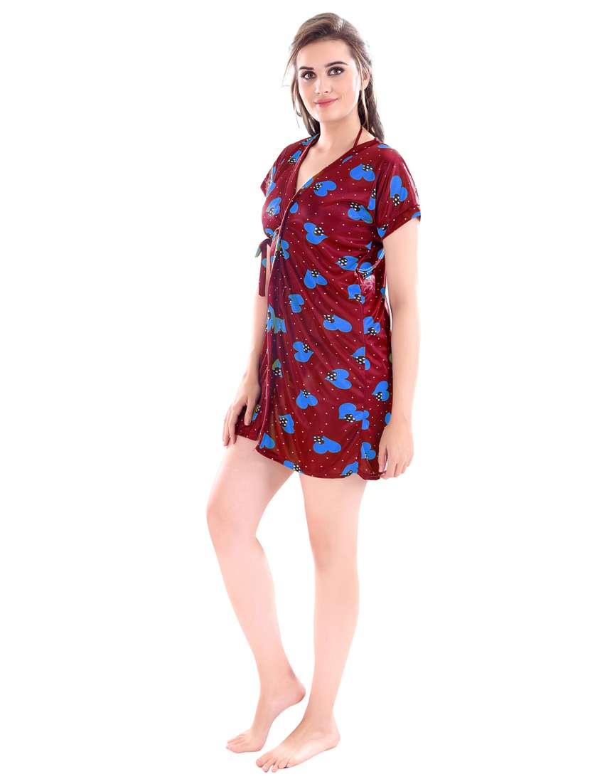 solid three piece night wear set - 18766113 -  Standard Image - 1