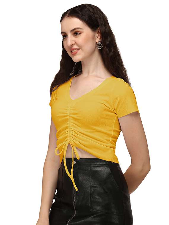 yellow lycra crop top - 18766288 -  Standard Image - 1