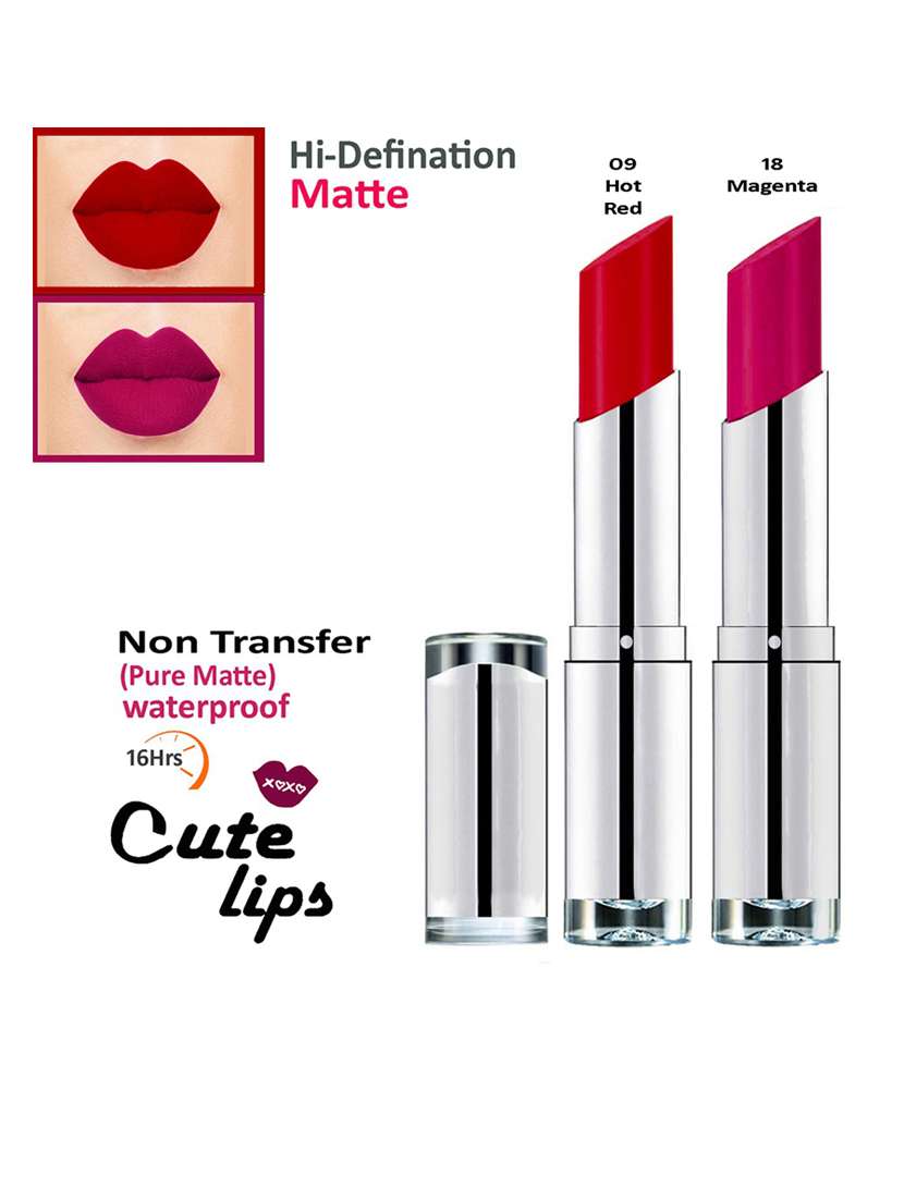 b.berry cute lips non transfer matte lipstick 2.4 gm each - 09 hot red 18 magenta