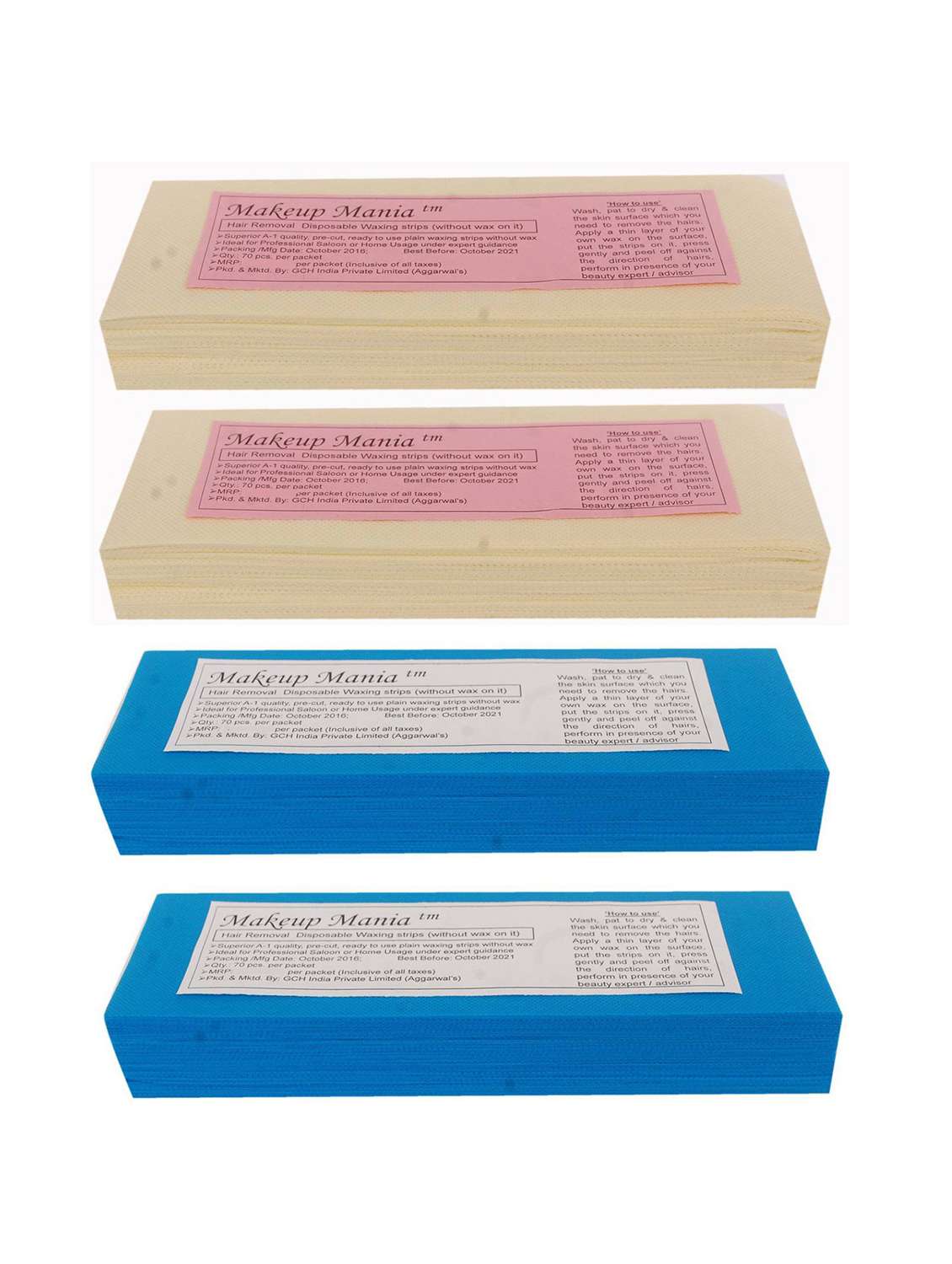makeup mania 280 pcs large waxing strips, non-woven hair removal plain waxing strips - ivory-blue