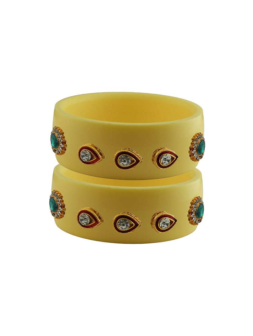 yellow coloured stone stud acrylic bangle with very extra large size