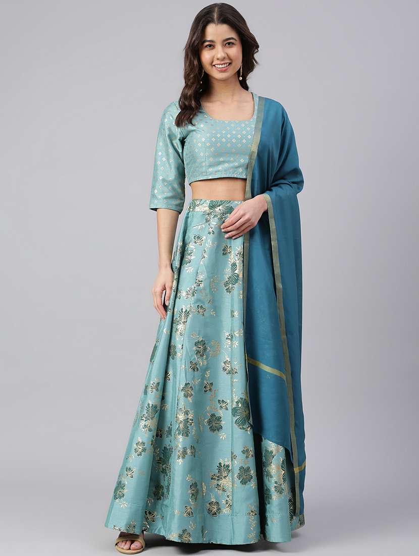 foil printed sea green lehenga 