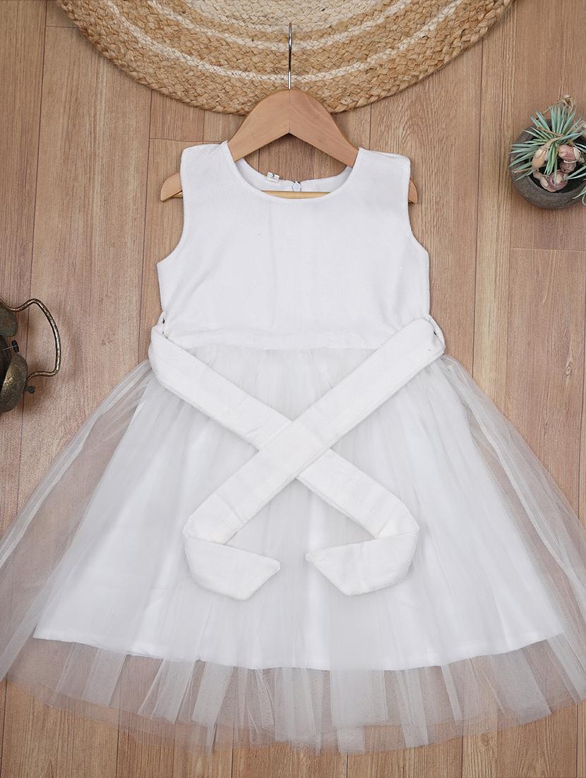 girl white solid rounnd neck frock with jacket - 18788746 -  Standard Image - 1