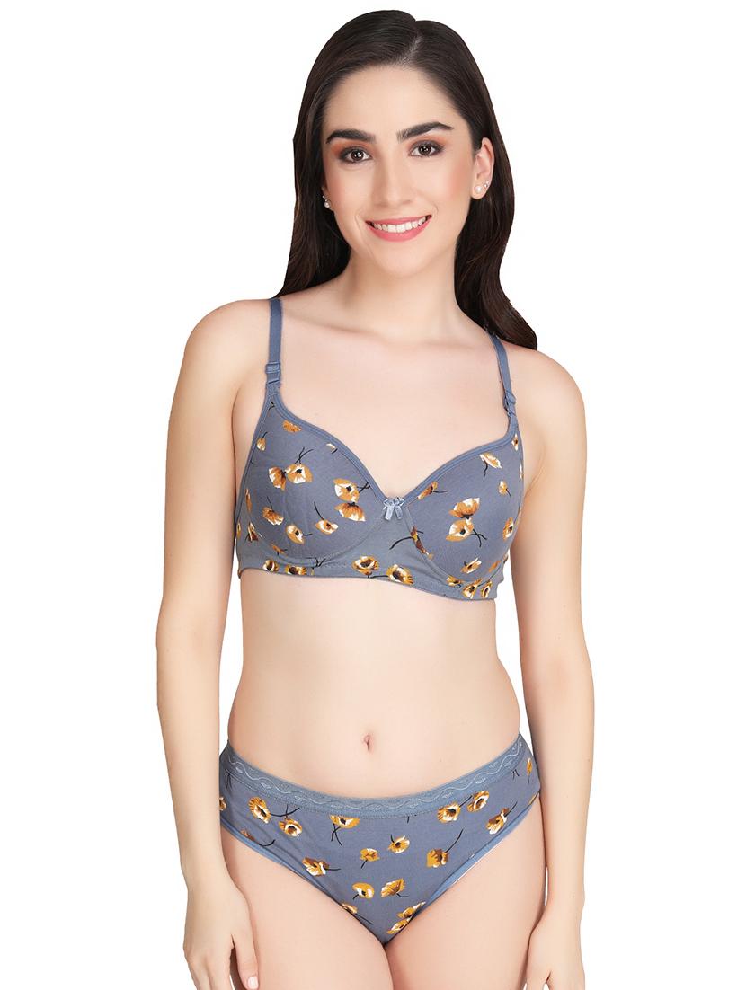 grey cotton bras and panty set