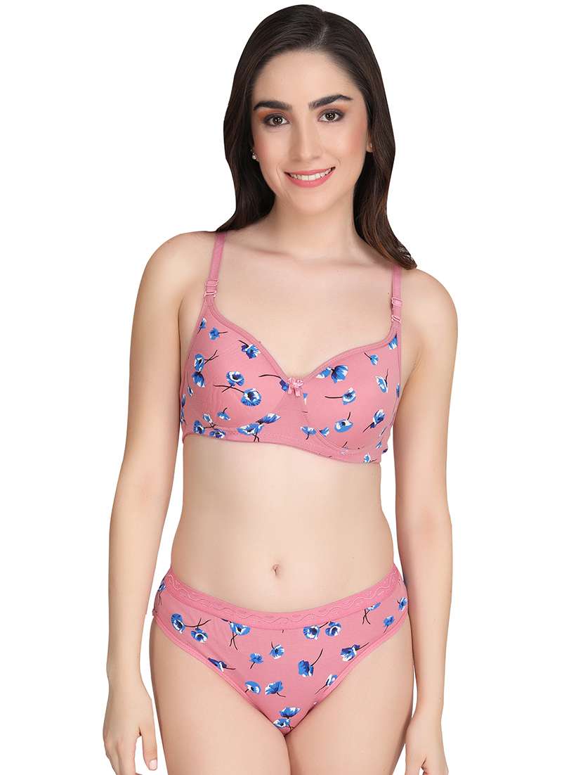 pink cotton bras and panty set
