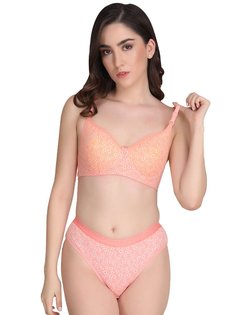 orange cotton bras and panty set