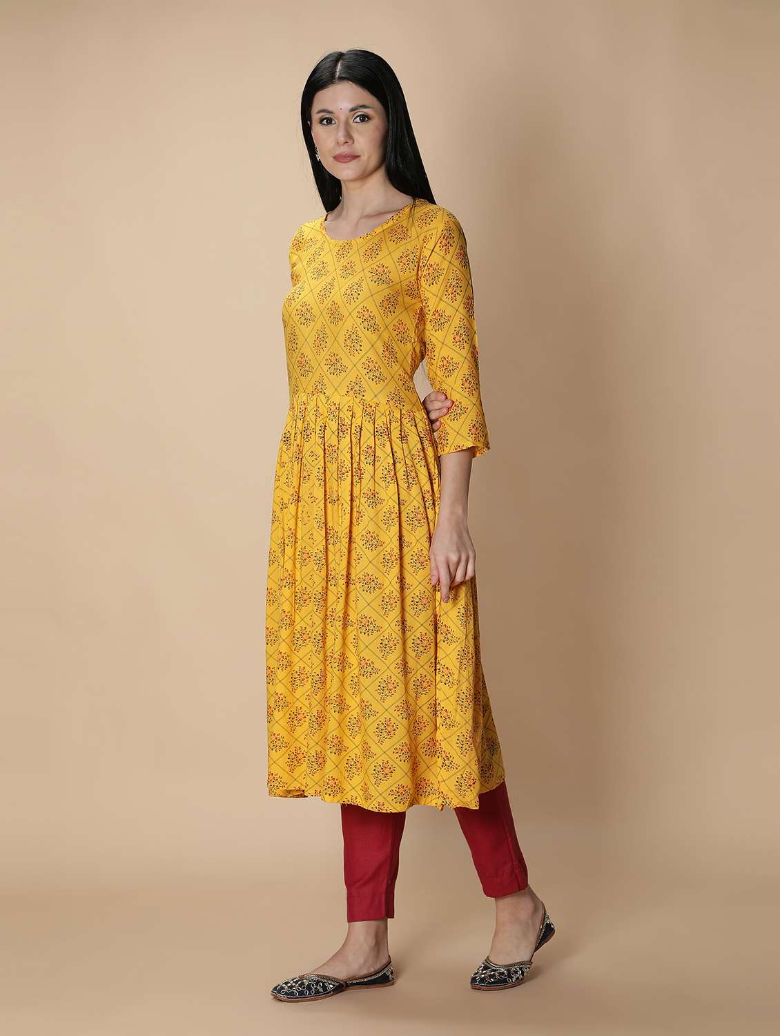 yellow rayon kurta pant set - 18789259 - Standard Image - 1