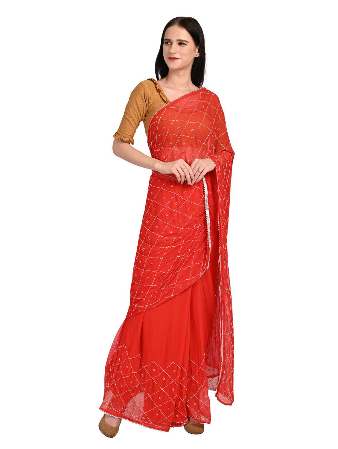 women's null red colored saree with blouse - 18789482 -  Standard Image - 1
